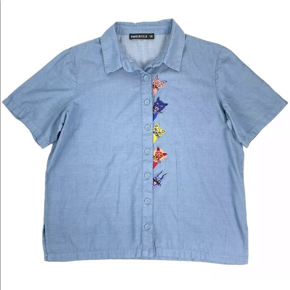 Dangerfield Tops - DANGERFIELD Chambray Wildcat Boxy Shirt Size 10